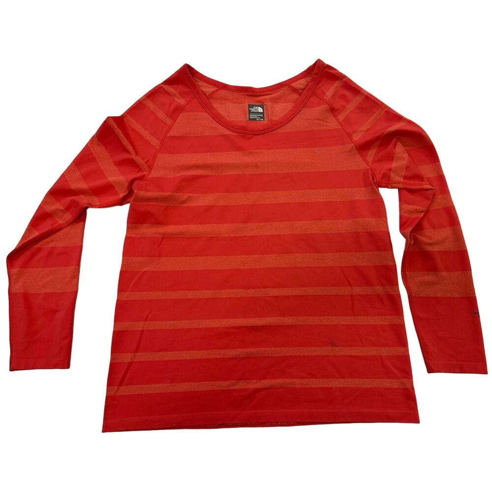 The North Face XL Women's Orange Crew Neck Striped Top Blouse Long Sleeve 61661